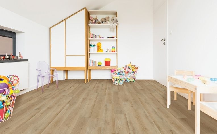 children room with laminate floors